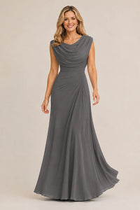 Cowl Neck Ruched Chiffon Mother of the Bride Dress