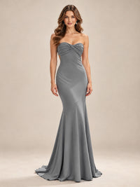 Light Blue Strapless Sweetheart Mermaid Prom Dress with Pleated Bodice