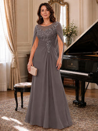 Elegant Applique Chiffon Mother of the Bride Dress with Cape Sleeves