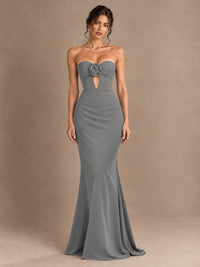 Emerald Green Strapless Mermaid Prom Dress with 3D Rose & Keyhole Cutout