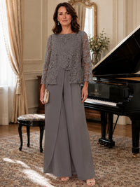 Elegant 3-Piece Chiffon Mother of the Bride Pantsuit with Floral Applique Jacket