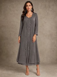Sequin Chiffon Mother of the Bride Dress with Jacket