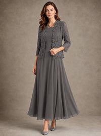 2-Piece Chiffon Mother of the Bride Dress with Lace Jacket