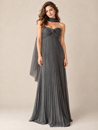 Sweetheart Neckline Pleated Prom Dress Strapless A-line Formal Dress with Flowy Scarf