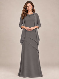 Dusty Blue Two-Piece Chiffon Mother of the Bride Dress with Jacket