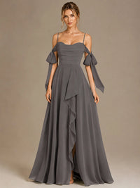 A-Line Ruffles Chiffon Bridesmaid Dress with Slit