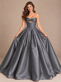 Pink Strapless Corset Satin Prom Derss & Ball Gown with 3D Floral
