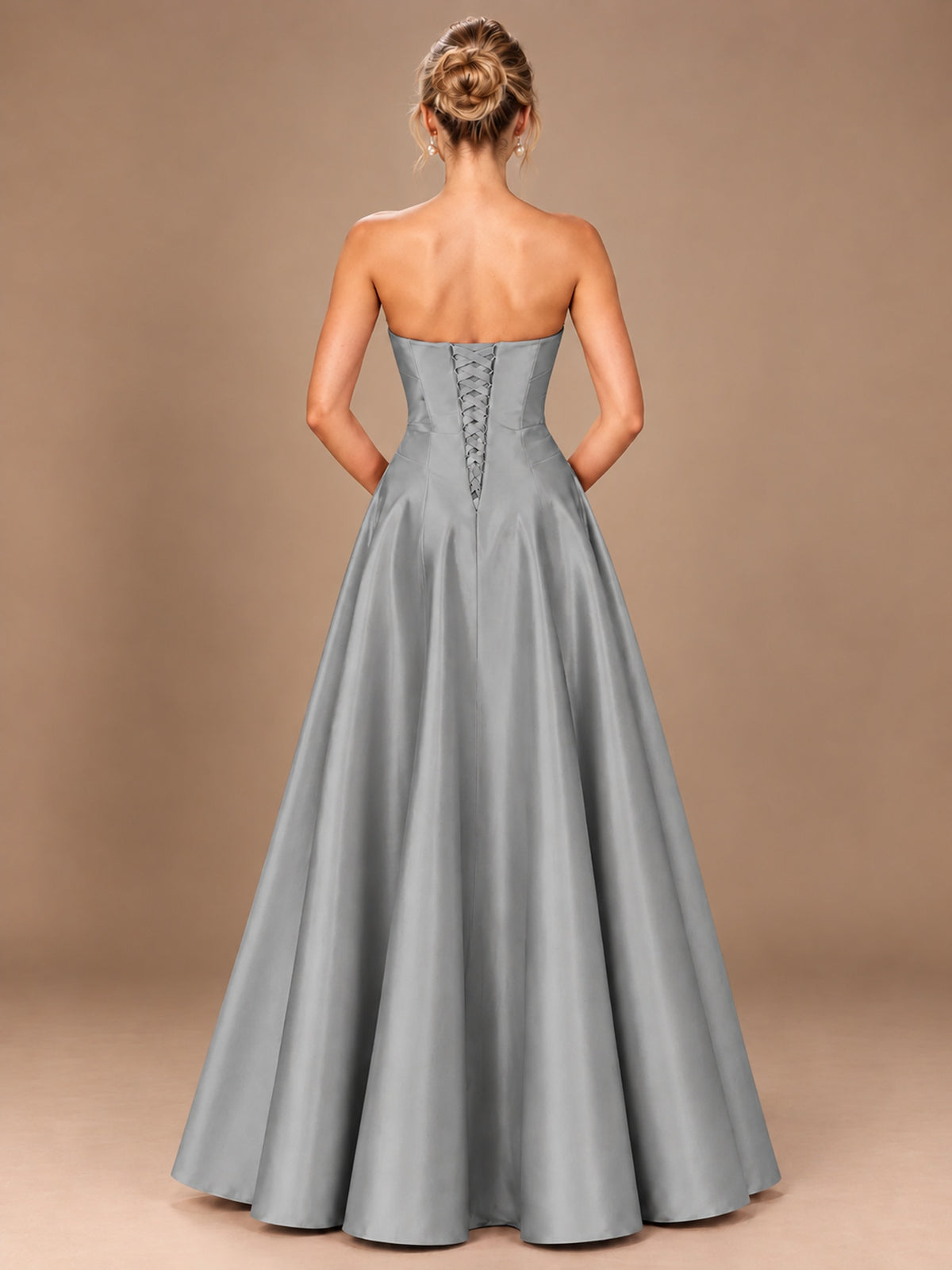 Blush Pink Strapless Satin A-Line Prom Dress with Ruched Bodice