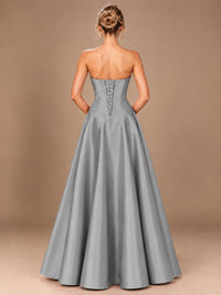Blush Pink Strapless Satin A-Line Prom Dress with Ruched Bodice
