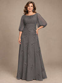 A-Line Mother of the Bride Dress with Sheer Puff Sleeves