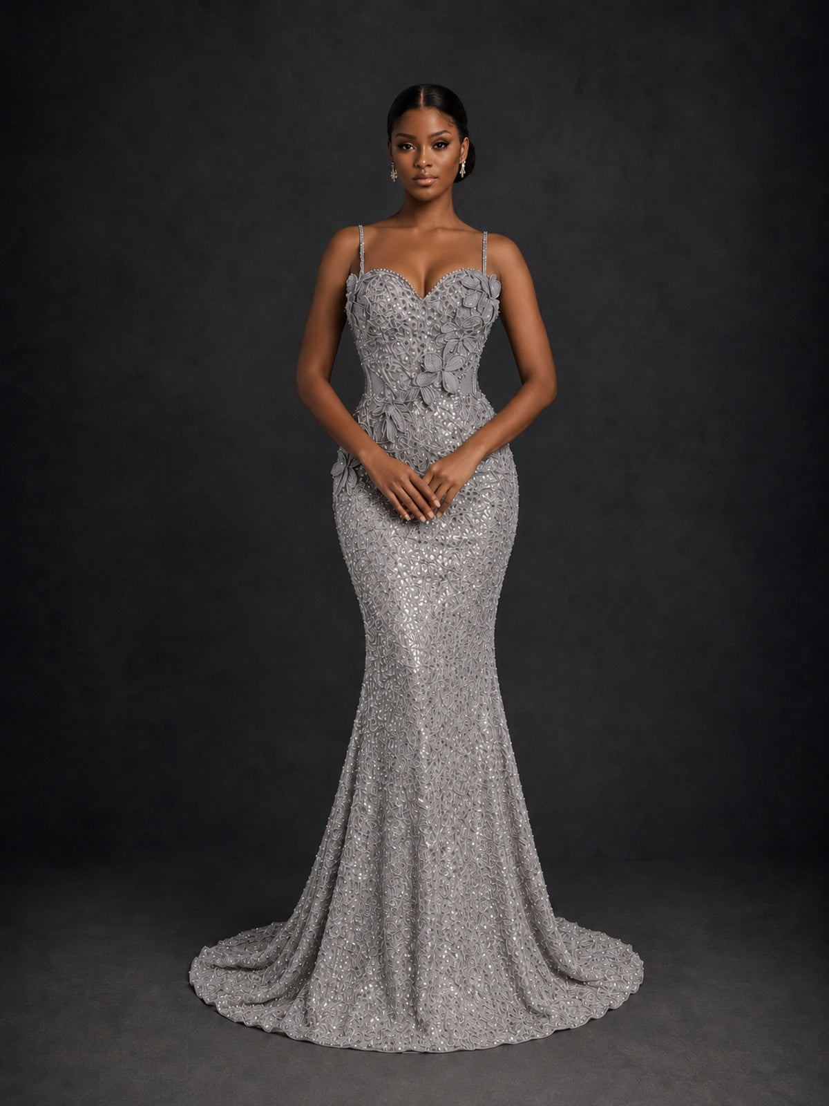 Sequin Mermaid Prom Dress with Floral Applique