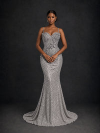 Sequin Mermaid Prom Dress with Floral Applique