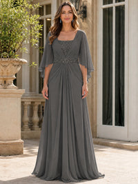 Elegant V-Neck Sequined Chiffon Mother of the Bride Dress with Flutter Sleeves