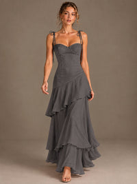 Spaghetti Strap Tiered Ruffles Chiffon Prom Dress
