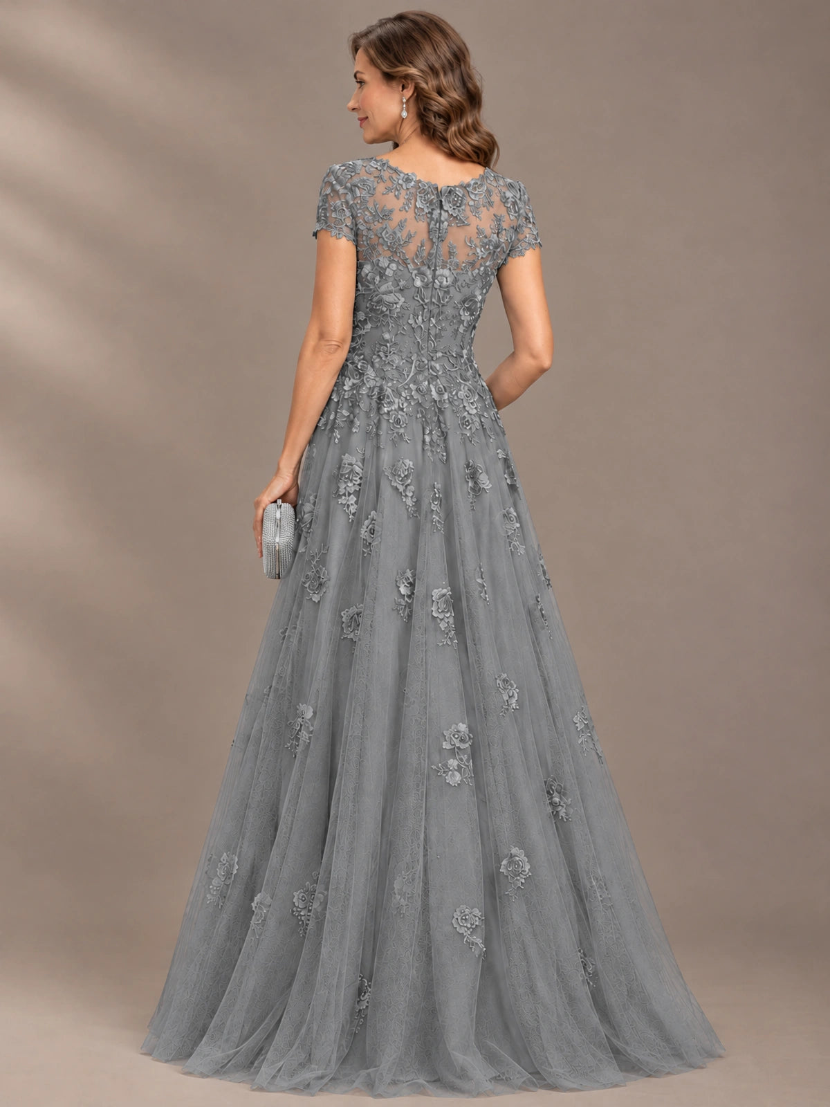 Lace Appliques A-line Mother of The Bride Dresses with Short Sleeves