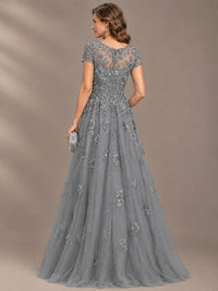 Lace Appliques A-line Mother of The Bride Dresses with Short Sleeves