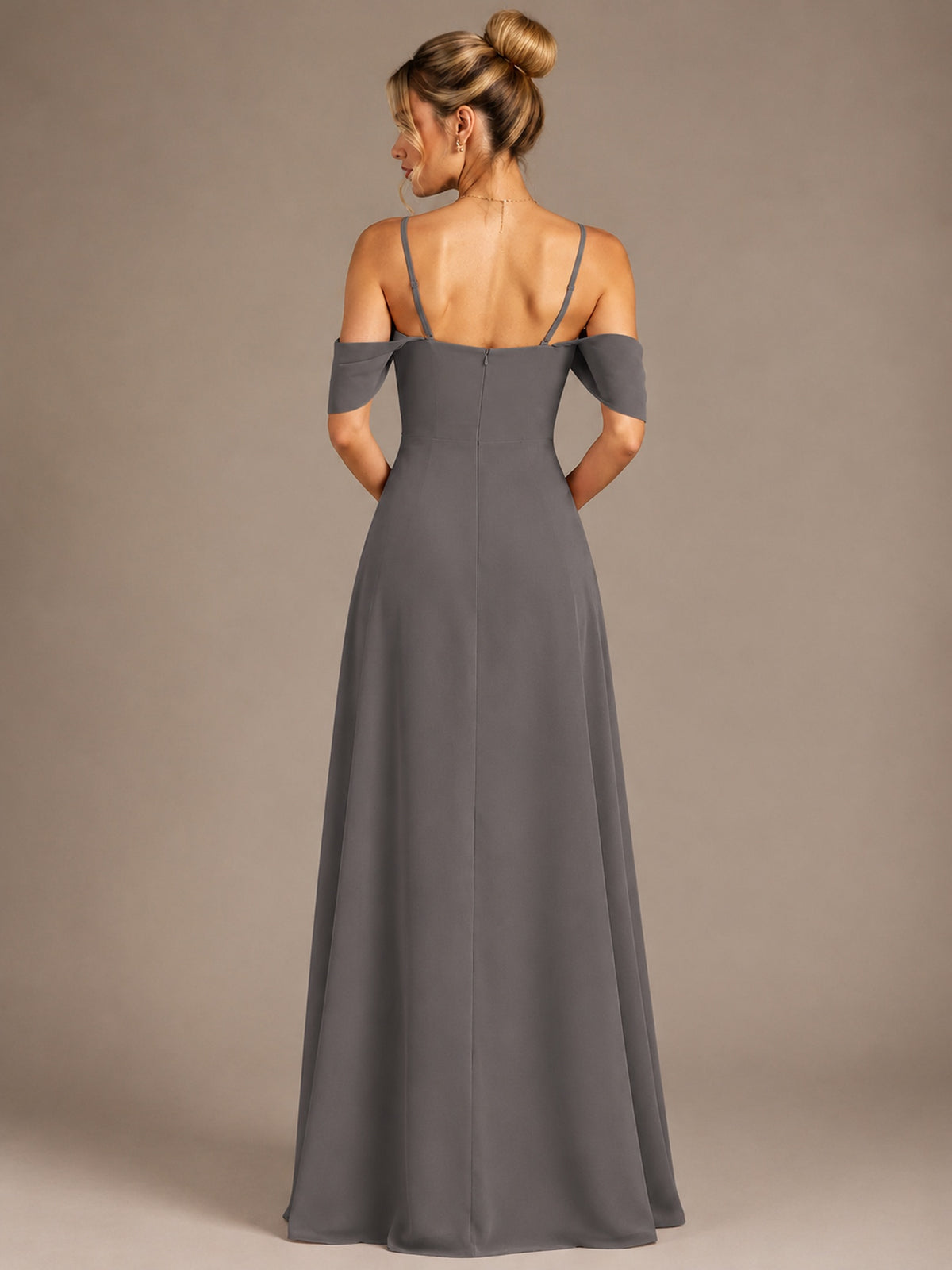 Spaghetti Strap Chiffon Bridesmaid Dress with Ruffles Slit
