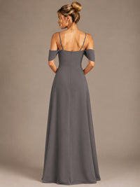 Spaghetti Strap Chiffon Bridesmaid Dress with Ruffles Slit