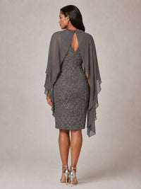Floral Sheath Mother of the Bride Dress with Cape Overlay