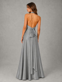 Sage Green Satin A-Line Bridesmaid Dress with Halter Neck
