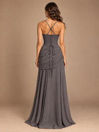 Butter Yellow Square Neck Ruched A-Line Prom Dress