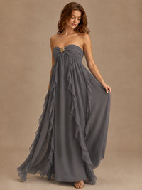 Srapless Sweetheart Chiffon Prom Dress Ruffle Formal Evening Gown