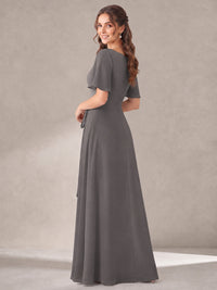 Scoop Neck A-line Chiffon Bridesmaid Dress with Flutter Sleeve & Belt