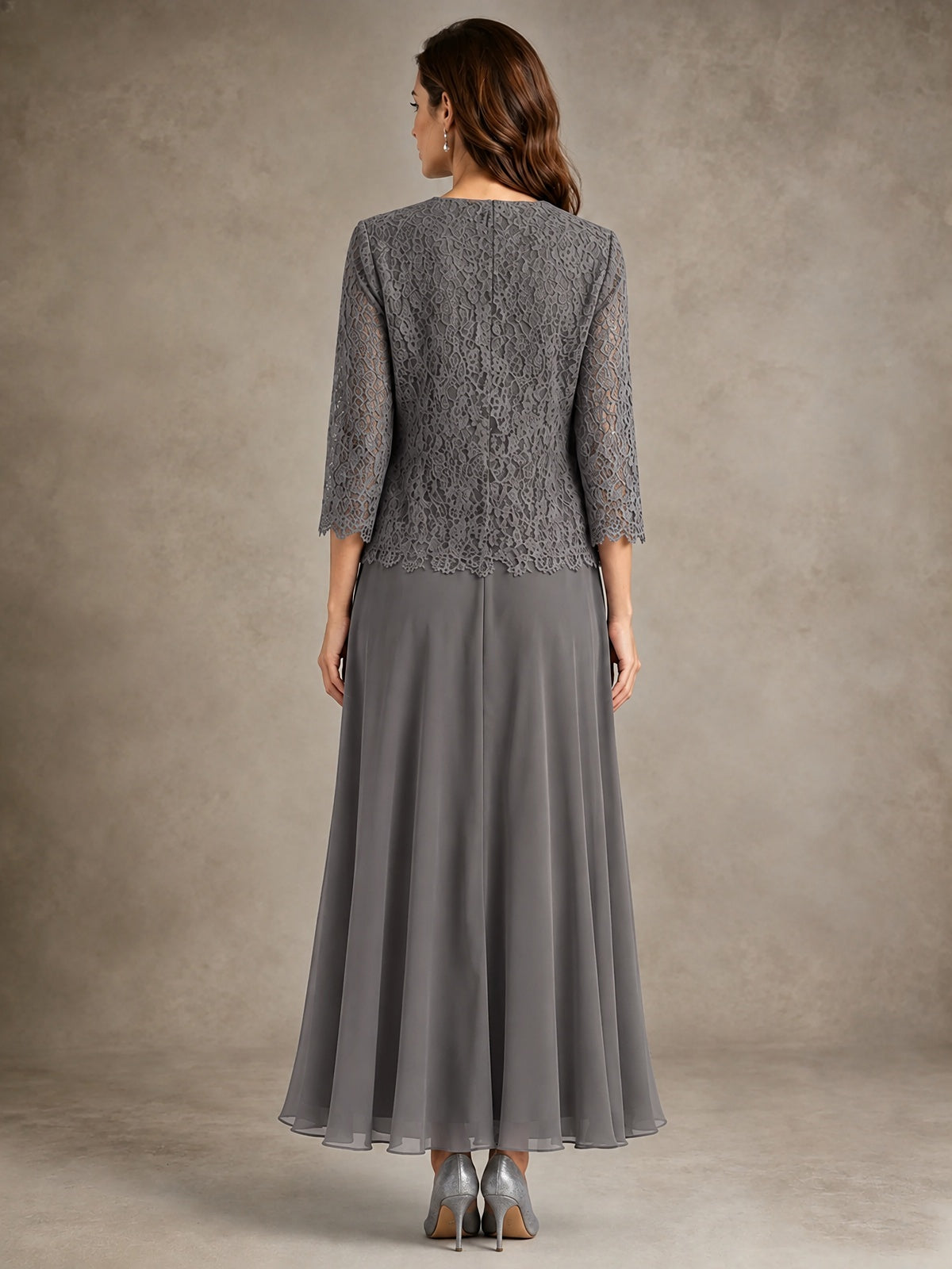 2-Piece Chiffon Mother of the Bride Dress with Lace Jacket