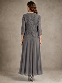 2-Piece Chiffon Mother of the Bride Dress with Lace Jacket