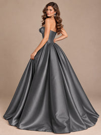 Pink Strapless Corset Satin Prom Derss & Ball Gown with 3D Floral