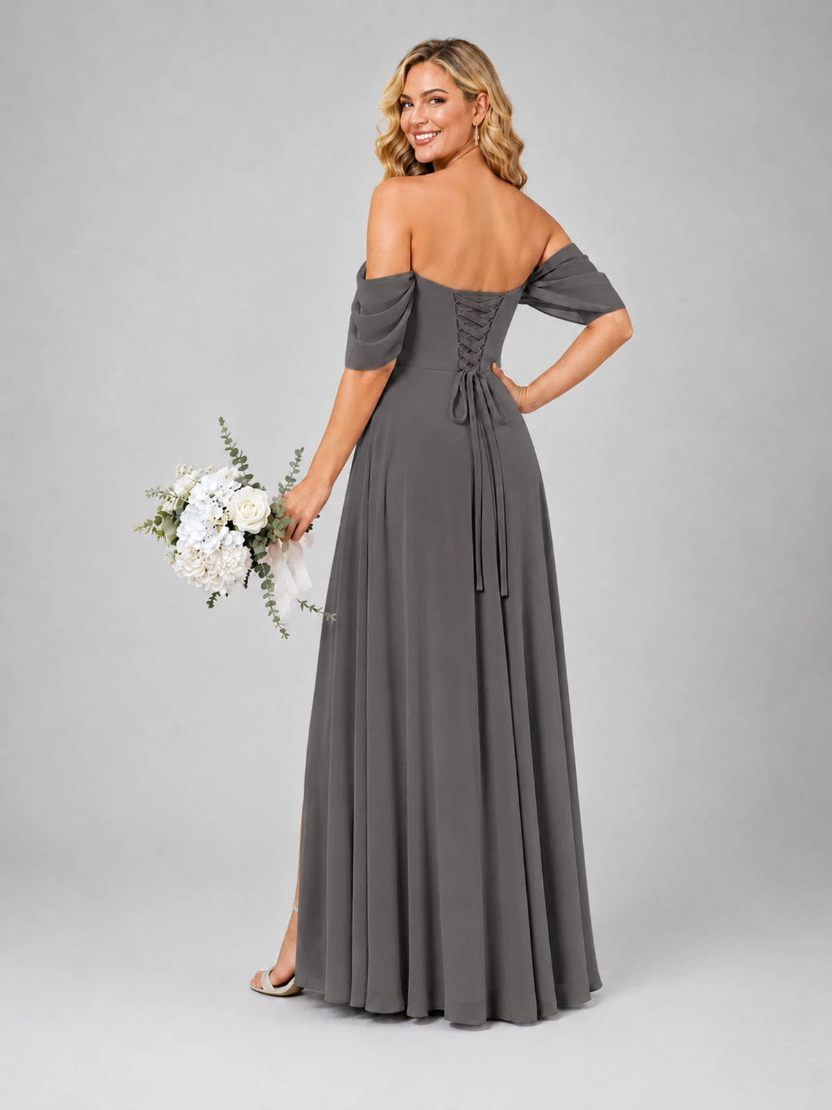 Off Shoulder Chiffon Bridesmaid Dress with Slit