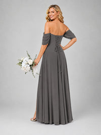 Off Shoulder Chiffon Bridesmaid Dress with Slit