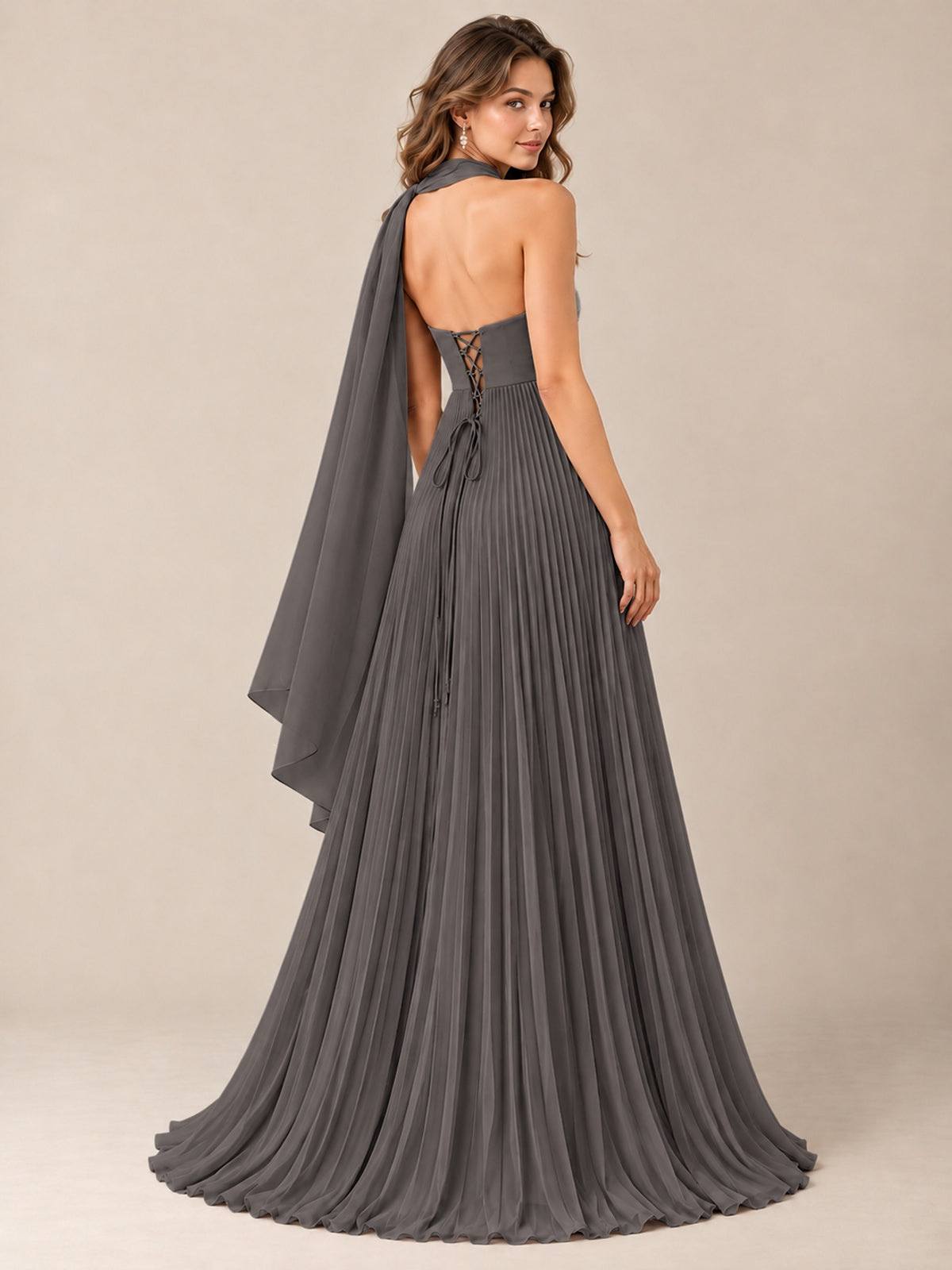Sweetheart Neckline Pleated Prom Dress Strapless A-line Formal Dress with Flowy Scarf