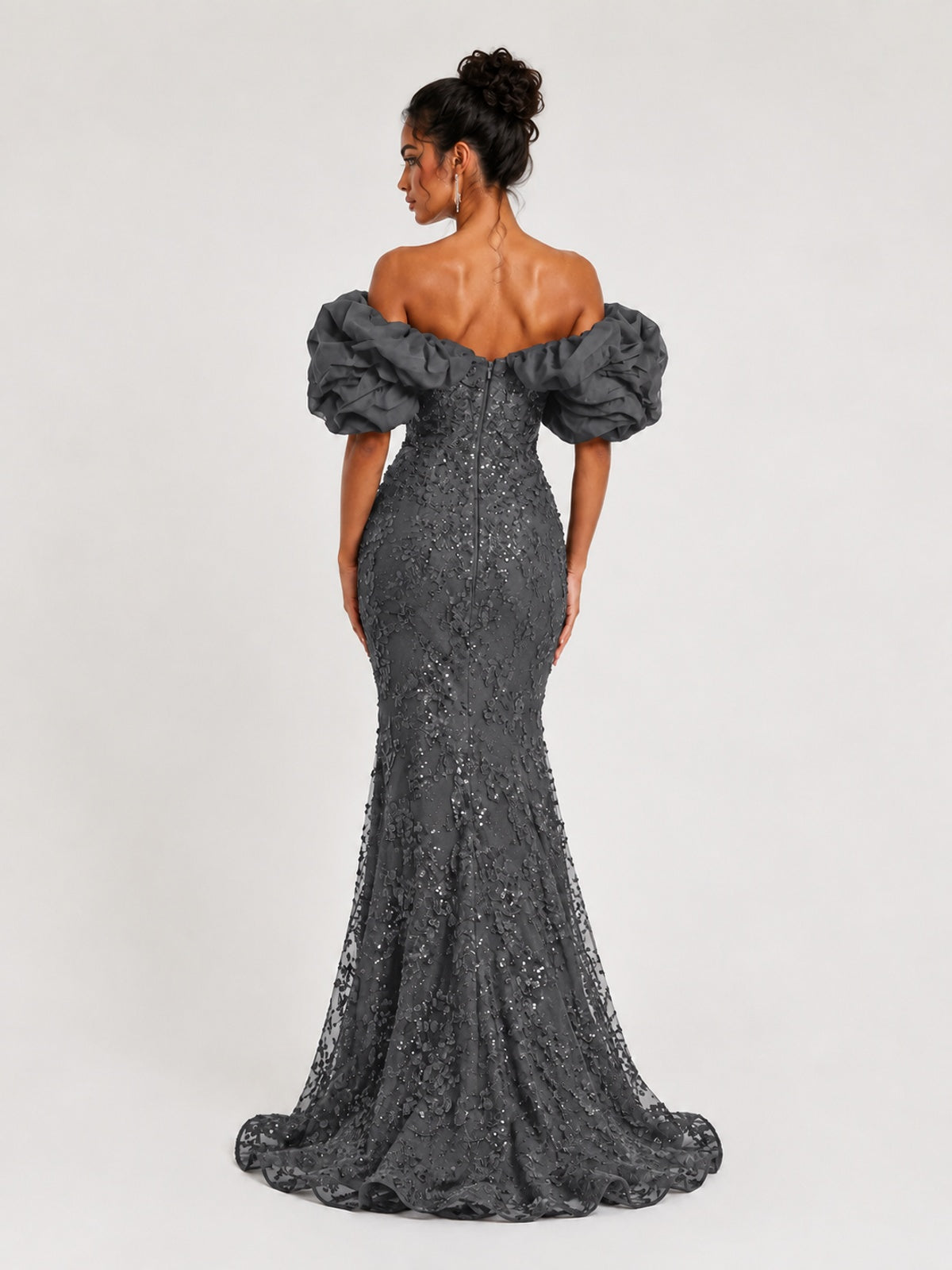 Sequin Off-Shoulder Ruffle Mermaid Prom Dress