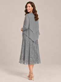 Tea Length Sequin Lace Mother of the Bride Dress with Chiffon Jacket