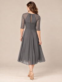 Tea-Length Mother of the Bride Dress with Lace 3/4 Sleeves