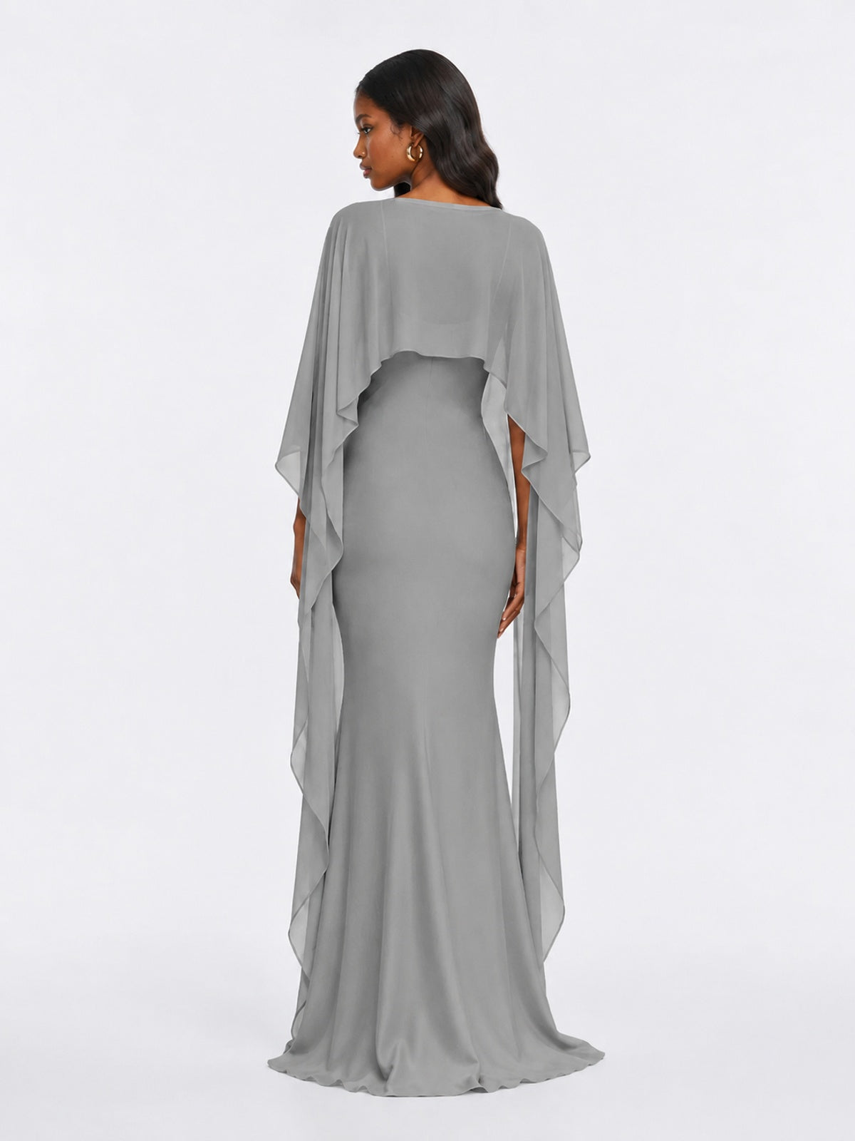 Satin Cape Prom Dresses Meramid Maxi Dress