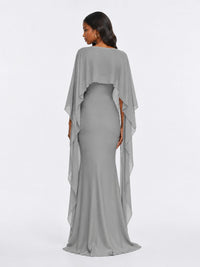 Satin Cape Prom Dresses Meramid Maxi Dress