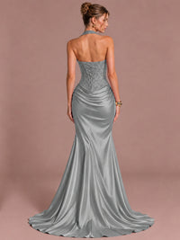 Sparkling Halter Corset Satin Mermaid Prom Dress