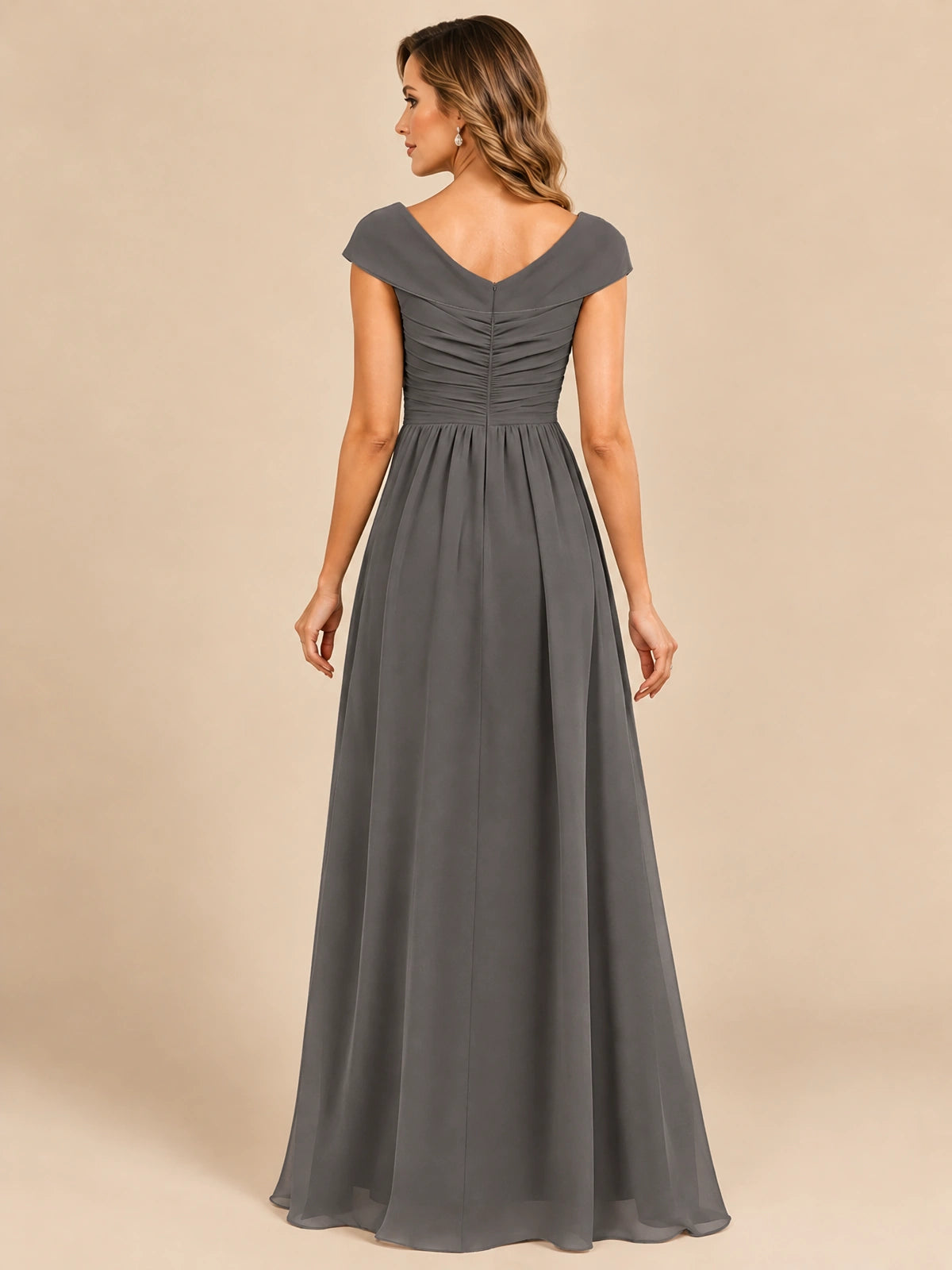 Cap Sleeve Mother of The Bride Dresses Long Chiffon Formal Gowns