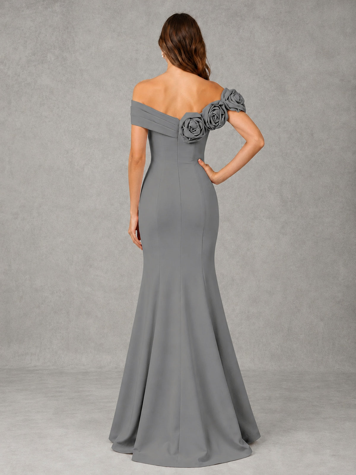 Blush Pink Off Shoulder Mermaid Bridesmaid Dress with Floral Rosette