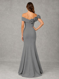 Blush Pink Off Shoulder Mermaid Bridesmaid Dress with Floral Rosette