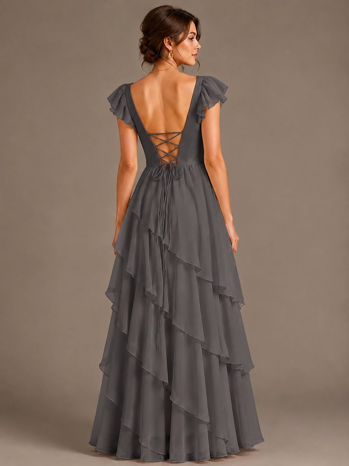 Ruffle Tiered V Neck Maxi Dress