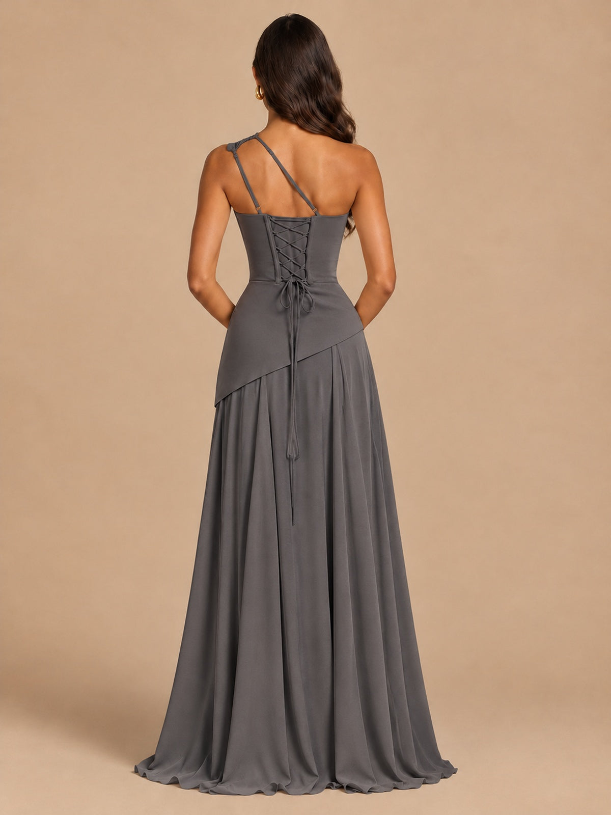 One Shoulder Prom Dress A-line Ruched Women Wedding Formal Gowns