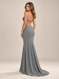Light Blue Strapless Sweetheart Mermaid Prom Dress with Pleated Bodice