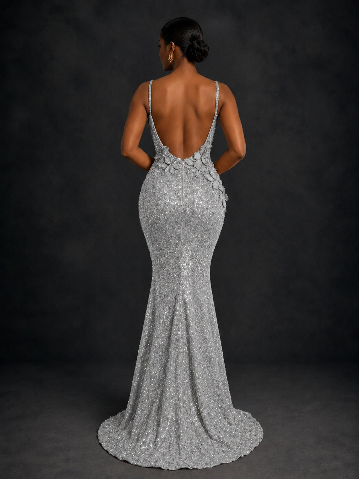 Sequin Mermaid Prom Dress with Floral Applique