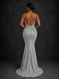 Sequin Mermaid Prom Dress with Floral Applique