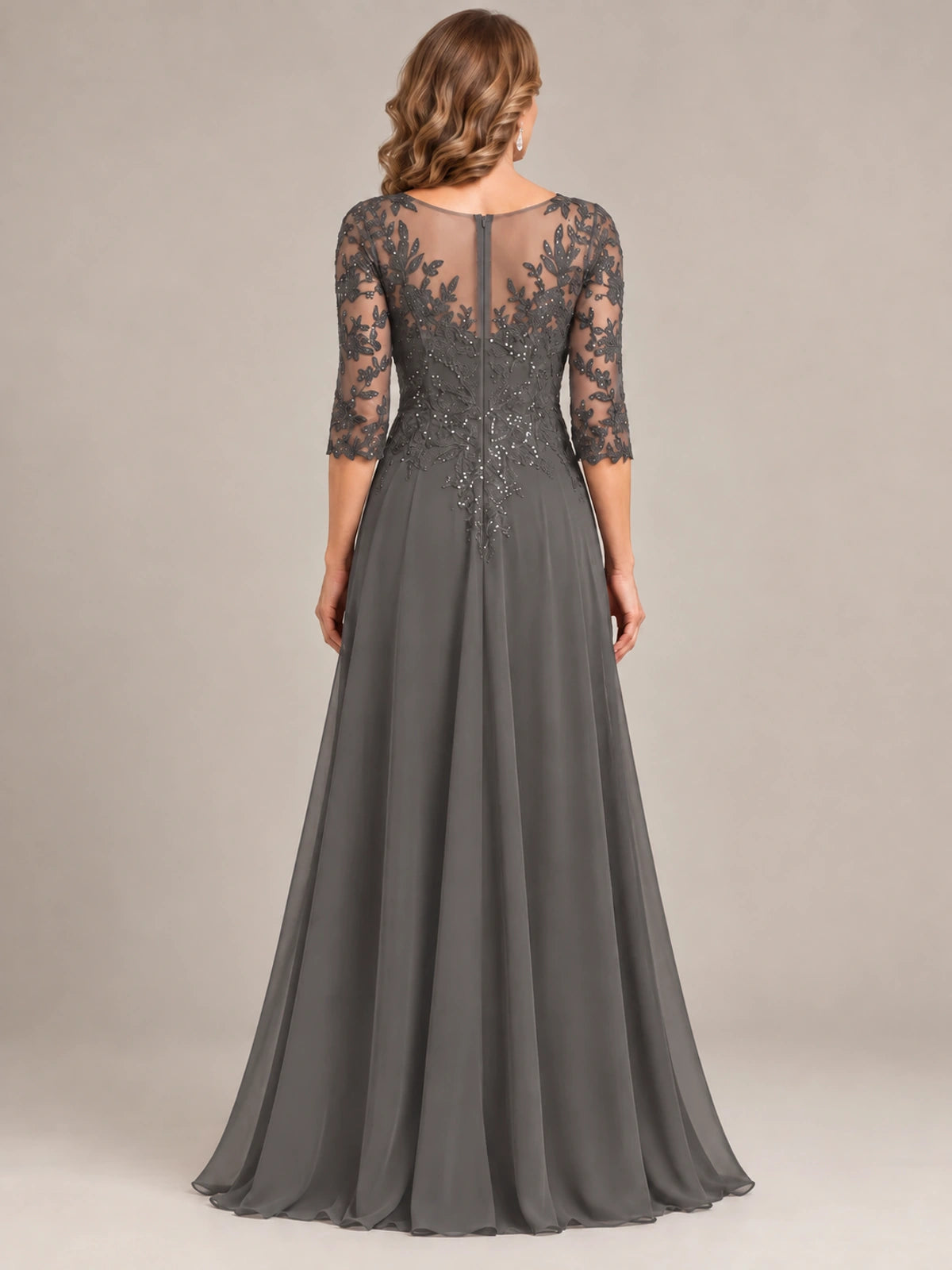 Sequin Lace A-Line Mother of the Bride Dress with 3/4 Sleeves