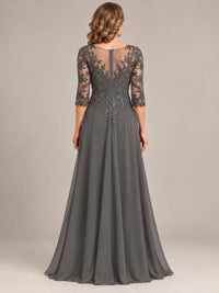 Sequin Lace A-Line Mother of the Bride Dress with 3/4 Sleeves