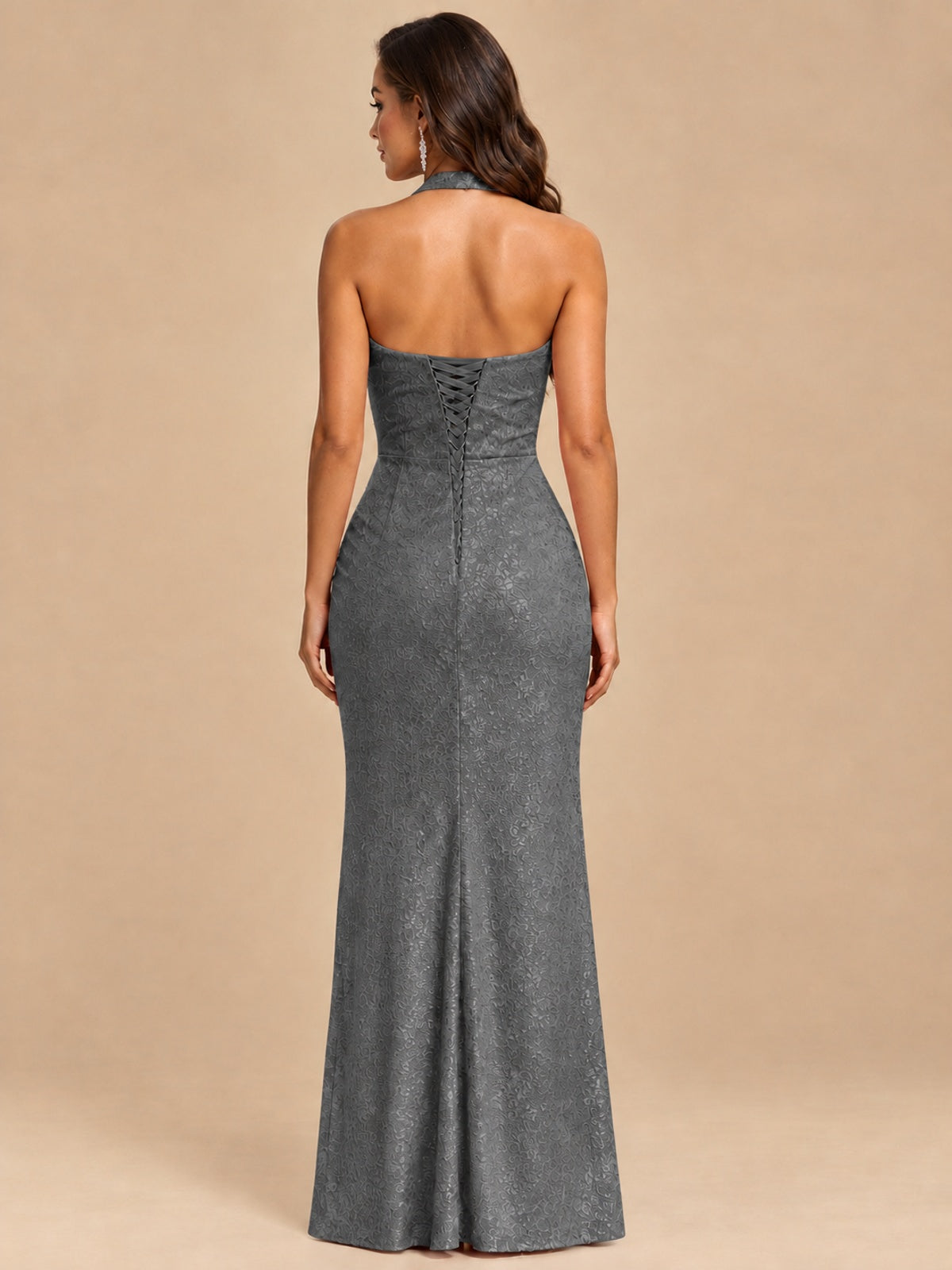 Halter V-Neck Sequin Mermaid Prom Dress with High Slit